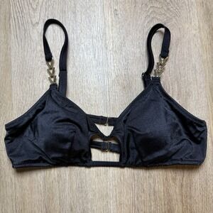 Victoria's Secret Black Swim Bikini Top Strappy with Gold Chain Size L